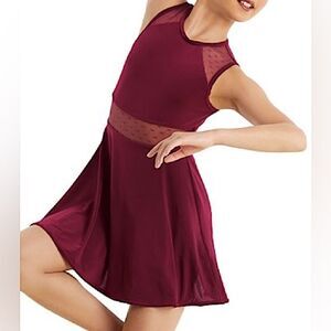 Weissman Balera Dance costume burgundy red Point D'Esprit Day Dress D11099 SA